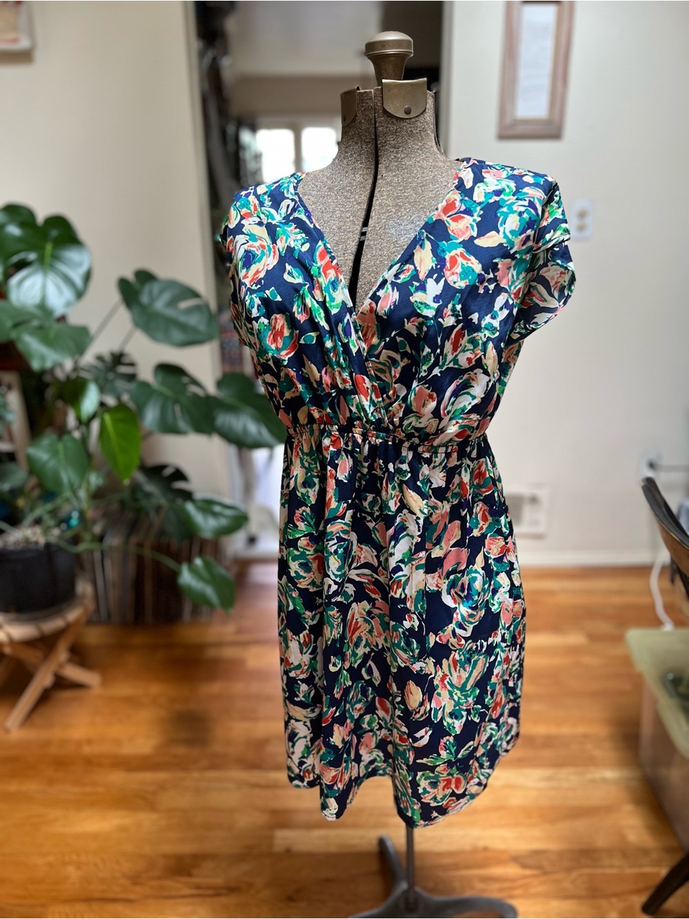 Soprano Navy Floral Mini Dress with Pink & Green Accents